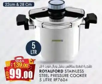 KM Trading ROYALFORD STAINLESS STEEL PRESSURE COOKER 5 LITRE RF7604 offer