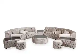 Homes R Us House microsuede upholstered 10-seater corner sofa set with ottoman - cream offer