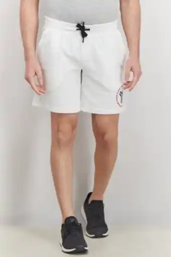 Brands For Less Men brand logo draw string basic sportswear shorts, white offer