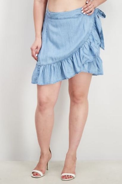 Brands For Less Women wash tie wrap denim skirts, blue offer