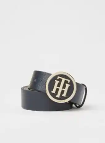Noon Statement round buckle leather belt blue/gold offer