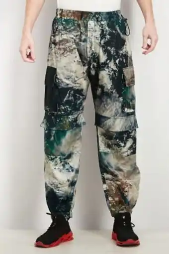 Brands For Less Men regular fit tie dye jogger pants, beige and black and green offer
