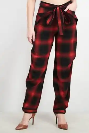Brands For Less Women bessie check silk belted trouser, red and black offer