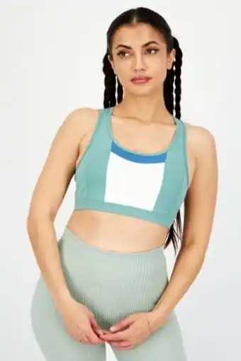 Brands For Less Women sportswear fit color block padded sports bra, sage and white offer