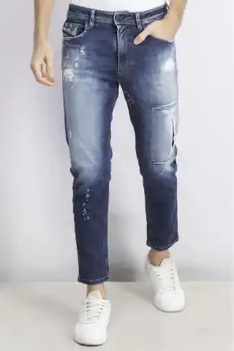 Brands For Less Men regular fit rip stretchable denim jeans, blue offer