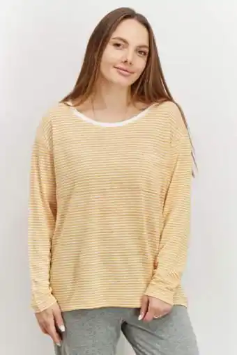 Brands For Less Women round neck long sleeve stripe top, orange and white offer