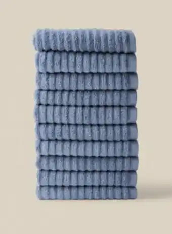 Noon 10 piece bathroom towel set - 450 gsm 100% cotton ribbed - 10 hand towel - blue color - highly absorbent - fast dry offer