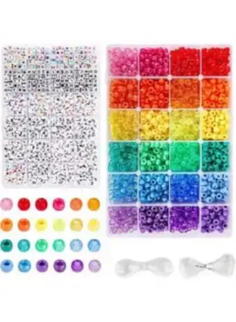Noon 4000 pony beads kit including 2400 rainbow beads and 1600 alphabet beads offer