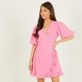 Centrepoint Quiz women pink checked ruffled hem mini wrap dress offer