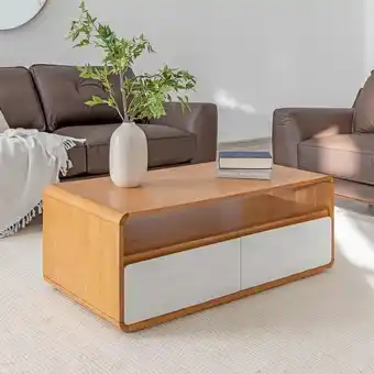 PAN Emirates Hemington coffee table with 2 drawer veneer - natural & white offer
