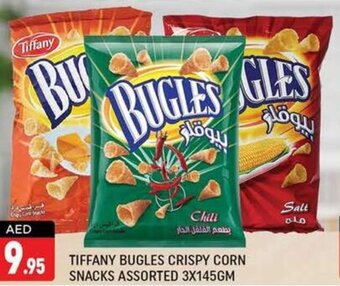 Shaklan TIFFANY BUGLES CRISPY CORN SNACKS ASSORTED 3X145GM offer