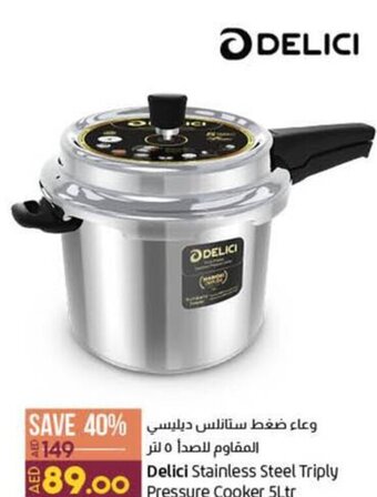 Lulu Hypermarket Delici Stainless Steel Triply Pressure Cooker 5Ltr offer