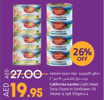 Lulu Hypermarket California Garden Light Meat Tuna Chunk In Sunflower Oil /Water & Salt 170gm x 4 offer
