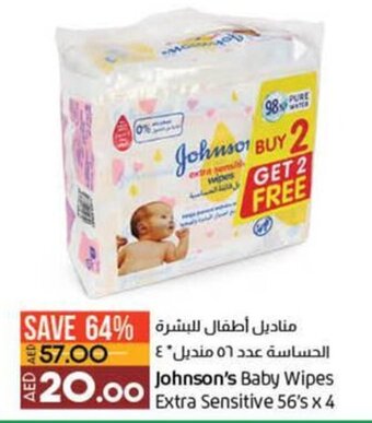 Lulu Hypermarket Johnson's Baby Wipes Extra Sensitive offer