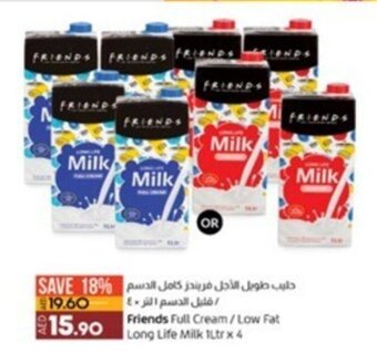 Lulu Hypermarket Friends Full Cream/Low Fat Long Life Milk 1Ltr x 4 offer