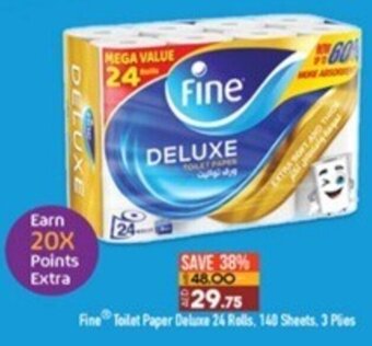 Lulu Hypermarket Fine Toilet Paper Deluxe 24 rolls, 140 sheets 3 plies offer