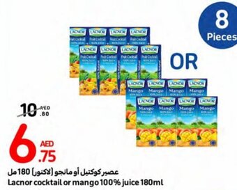 Carrefour Lacnor cocktail or mango 100% juice 180ml offer