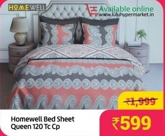 Lulu Hypermarket Homewell Bed Sheet Queen 120 Tc Cp offer