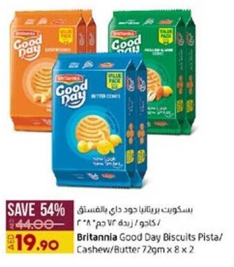 Lulu Hypermarket Britannia Good Day Biscuits Pista / Cashew / Butter 72gmx 8 x 2 offer