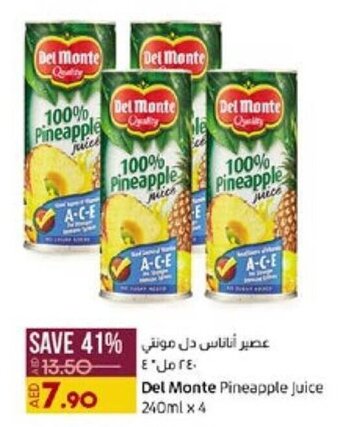 Lulu Hypermarket Del Monte Pineapple Juice 240ml x 4 offer
