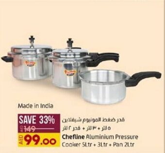 Lulu Hypermarket Chefline Aluminium Pressure Cooker 5Ltr + 3Ltr + Pan 2Ltr offer