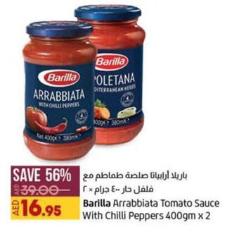 Lulu Hypermarket Barilla Arrabbiata Tomato Sauce With Chilli Peppers 400gm x 2 offer