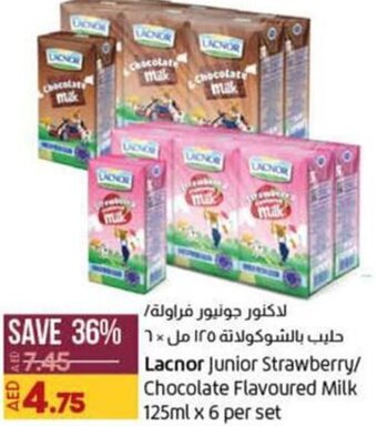 Lulu Hypermarket Lacnor Junior Strawberry/ Chocolate Flavoured Milk 125ml x 6 per set offer