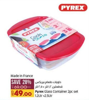 Lulu Hypermarket Pyrex Glass Container 2pc set 1.2Ltr +2.5Ltr offer