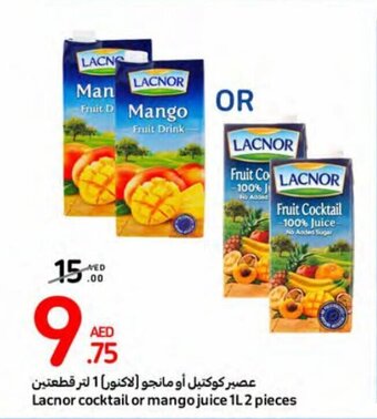 Carrefour Lacnor cocktail or mango juice 1L 2 pieces offer