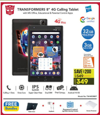 Lulu Hypermarket TRANSFORMERS 8" 4G Calling Tablet offer