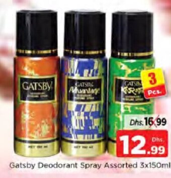 Nesto Gatsby Deodorant Spray Assorted 3x150ml offer