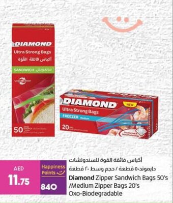 Lulu Hypermarket Diamond Zipper Sandwich Bags 50's /Medium Zipper Bags 20's Oxo-Biodegradable offer