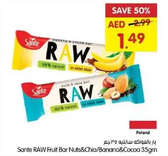 Gala Supermarket Sante RAW Fruit Bar Nuts&Chia/Banana&Cocoa 35gm offer