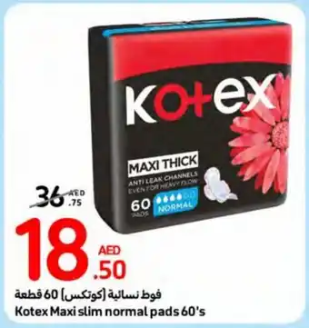 Carrefour Kotex Maxi slim normal pads 60's offer