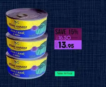 Lulu Hypermarket Ocean Harvest Tuna Chunk in Water 160gm 3's offer