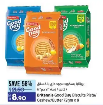 Lulu Hypermarket Britannia Good Day Biscuits Pista/ Cashew/Butter 72gm x 8 offer