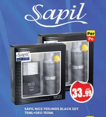 Al Madina Hypermarket SAPIL NICE FEELINGS BLACK EDT 75ML+DEO 150ML offer