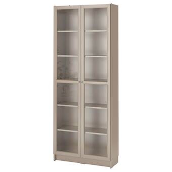 Ikea Billy bookcase with glass-doors, grey/metallic effect, 80x30x202 cm offer
