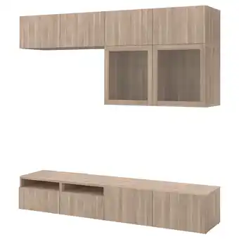 Ikea Bestå tv storage combination/glass doors, grey stained walnut effect/lappviken grey stained walnut eff clear glass, 240x42x23 offer