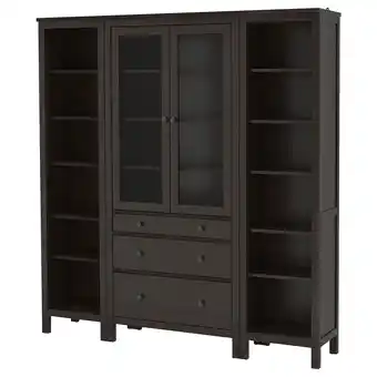 Ikea Hemnes storage combination w doors/drawers, black-brown/clear glass, 188x197 cm offer