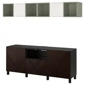 Ikea Bestå / eket cabinet combination for tv, black-brown light green/stained oak veneer, 210x42x220 cm offer