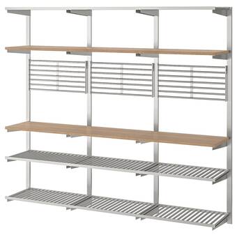 Ikea Kungsfors suspension rail with shelf/wll grid, stainless steel/ash offer