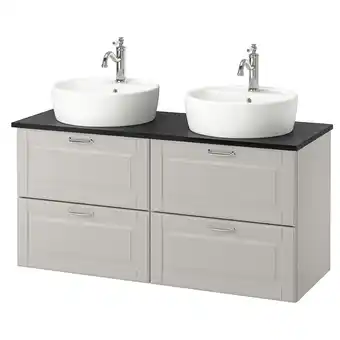 Ikea Godmorgon/tolken / törnviken wsh-stnd w countertop 45 wsh-basin, kasjön light grey/black marble effect hamnskär tap, 122x49x7 offer