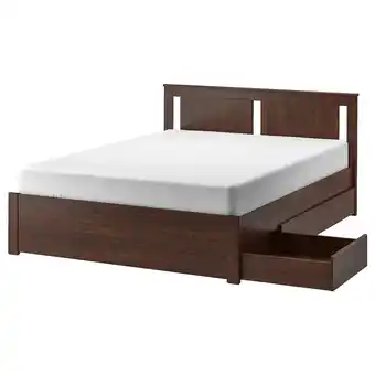 Ikea Songesand bed frame with 2 storage boxes, brown/leirsund, 160x200 cm offer