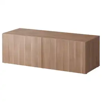 Ikea Bestå shelf unit with doors, grey stained walnut effect/lappviken grey stained walnut effect, 120x42x38 cm offer