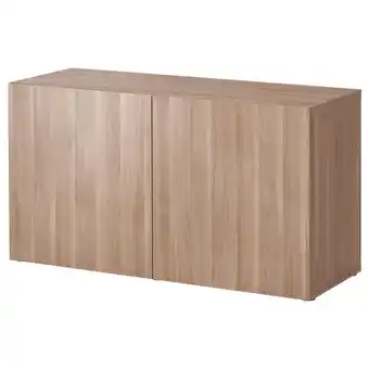 Ikea Bestå shelf unit with doors, grey stained walnut effect/lappviken grey stained walnut effect, 120x42x64 cm offer