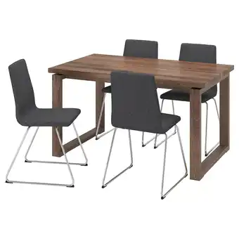 Ikea Mörbylånga / lillånäs table and 4 chairs, oak veneer brown stained/chrome-plated gunnared dark grey, 140x85 cm offer