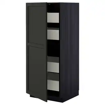 Ikea Metod / maximera high cabinet with drawers, black/lerhyttan black stained, 60x60x140 cm offer