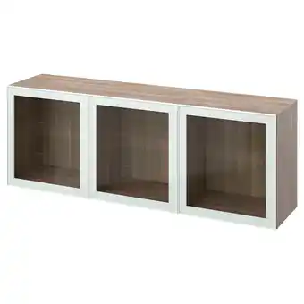 Ikea Bestå storage combination with doors, grey stained walnut effect glassvik/white/light green clear glass, 180x42x65 cm offer