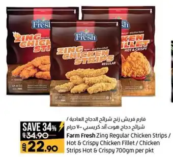 Lulu Hypermarket Farm Fresh Zing Regular Chicken Strips / Hot & Crispy Chicken Fillet / Chicken Strips Hot & Crispy 700gm per pkt offer